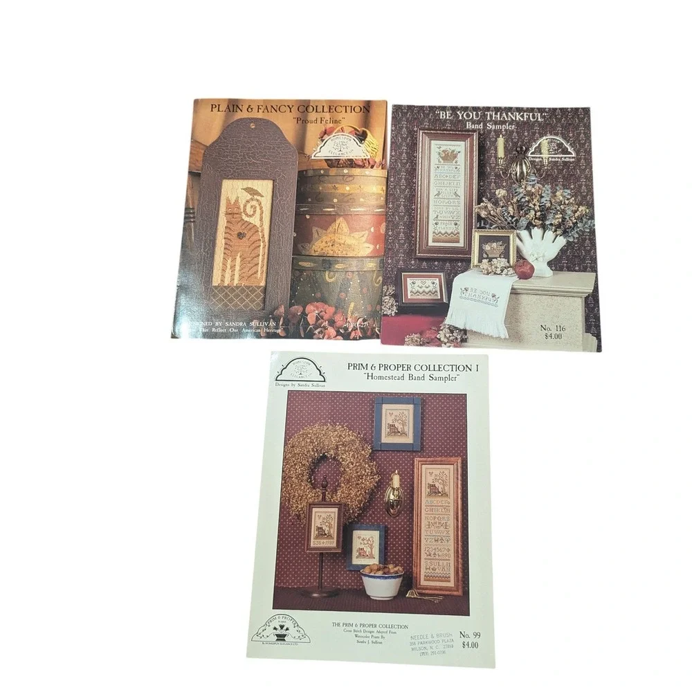Sandra Sullivan Homespun Elegance Cross‎ Stitch Patterns Lot of 3 Samplers Cat